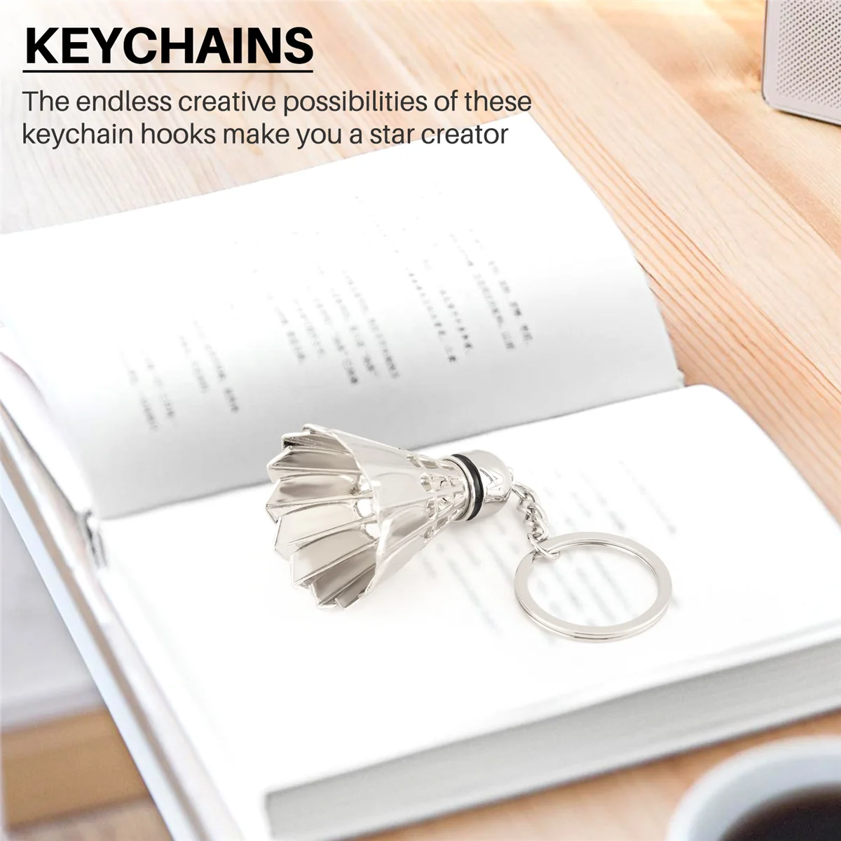#46B Keychain,metal three-dimensional badminton tournament key chain pendant sports,Silver