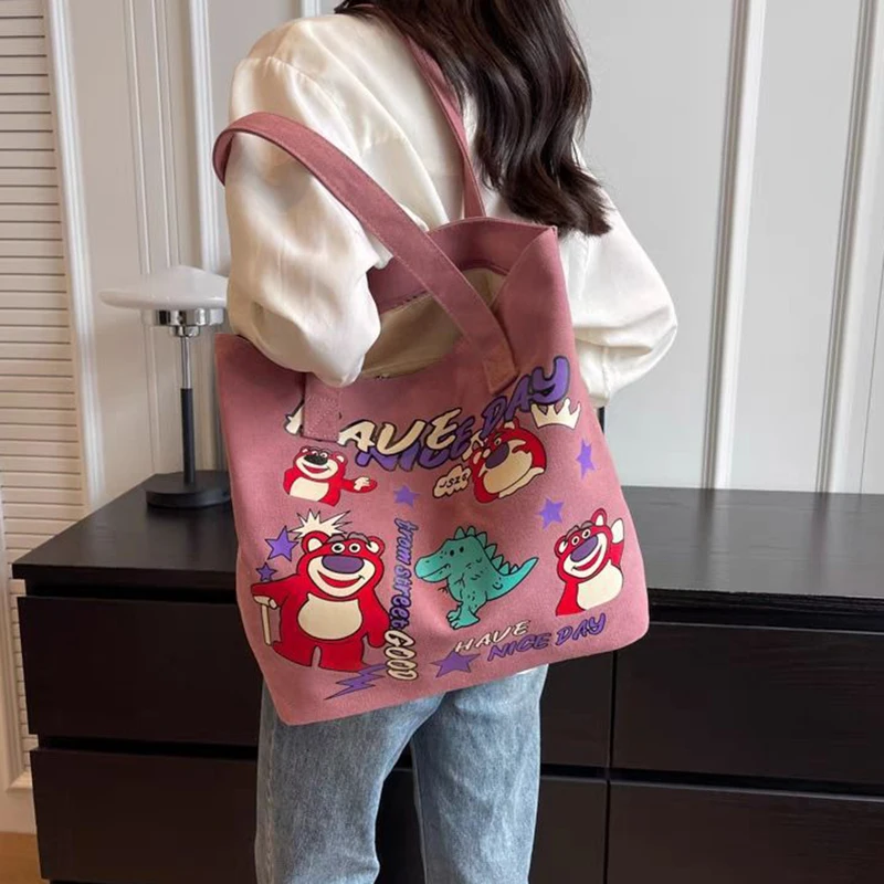 Disney lotso tote bag large-capacity casual bag cute strawberry bear class commuting shoulder bag tote bag