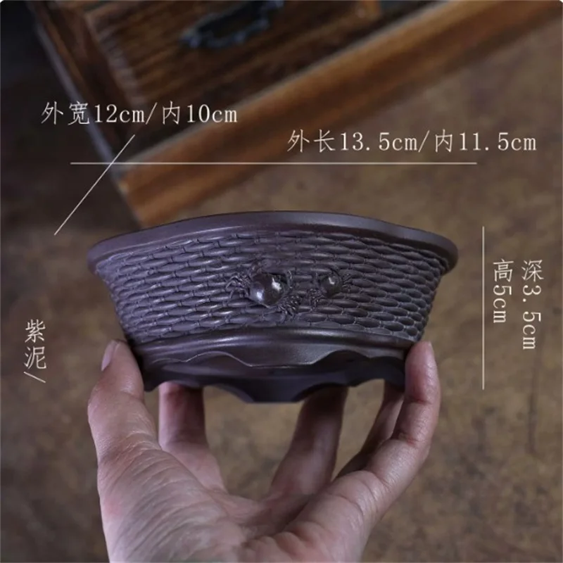 Ceramic rhombus‌ Crab basket theme Pot,Inner size 11.5*10*3.5cm, 3color,Purple Sand,Table, Garden Decoration, Table