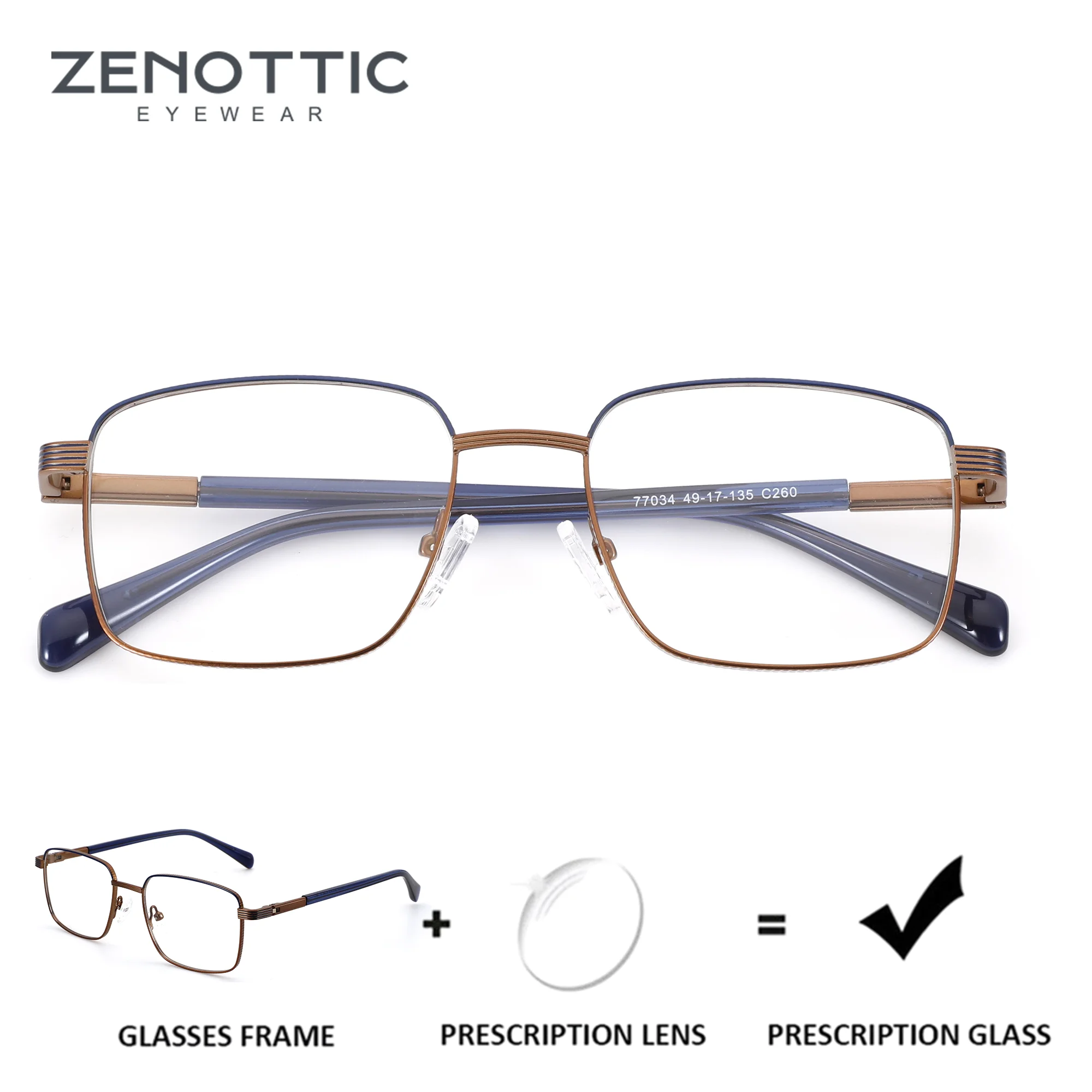 ZENOTTIC (taille XS) Lunettes de vue carrées en métal pour hommes, verres optiques progressifs avec verres photochromiques