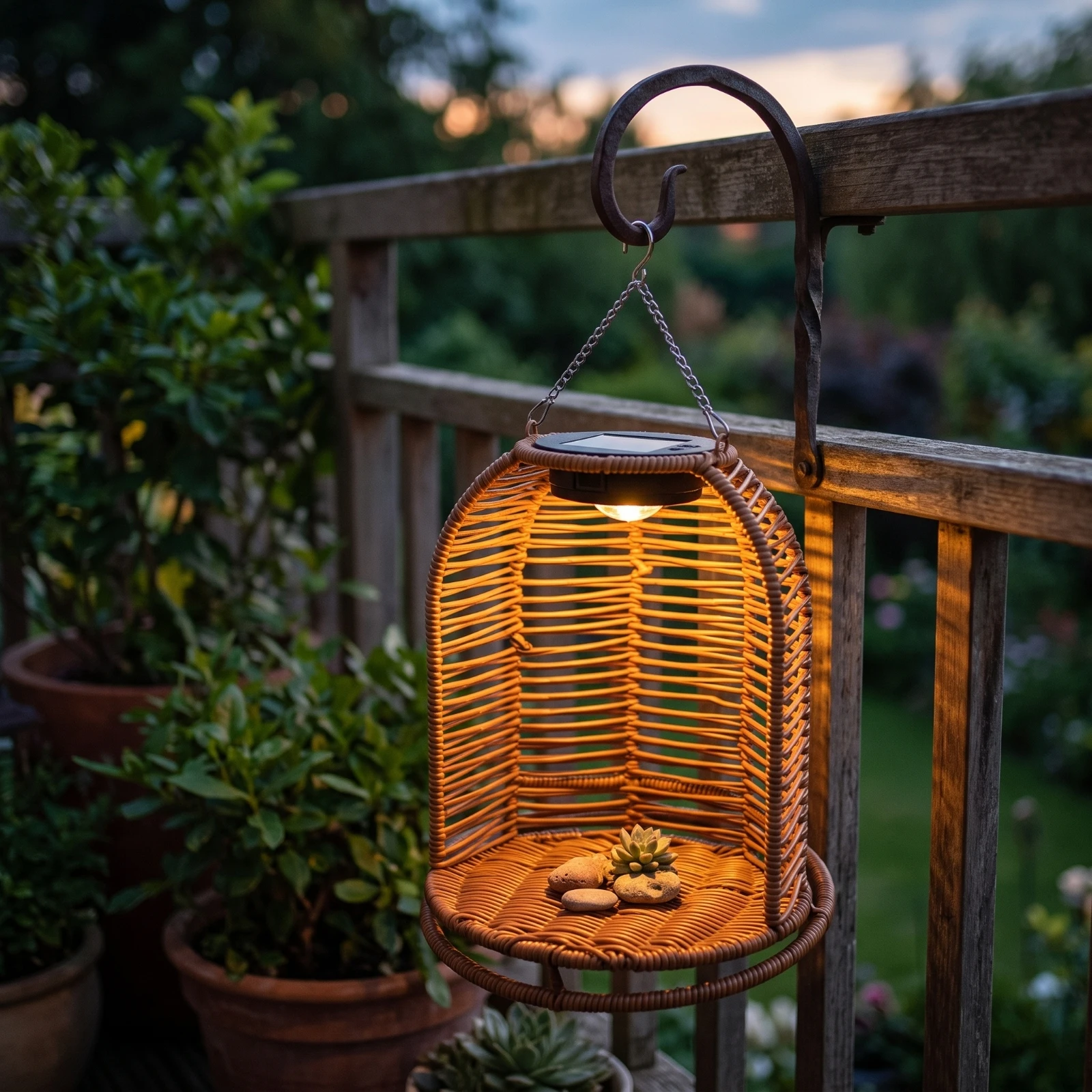 Rattan Lantern with Plant Holder Woven Hanging Solar Lanterns Solar Lantern Ambient Rattan Lanterns Energy-Efficient for Patio