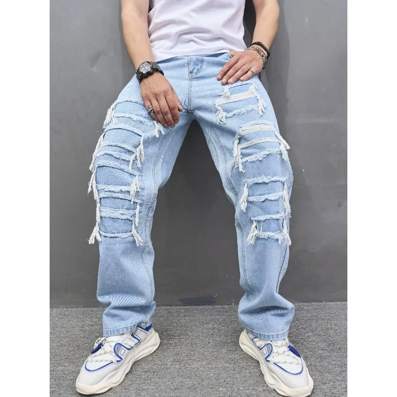 

Мужские джинсы Прямые брюки Неэластичные брюки Уличный стиль Шикарные джинсы Трусы Дизайнерская одежда Мужские брюки Jean Jorts Сумка Y2k