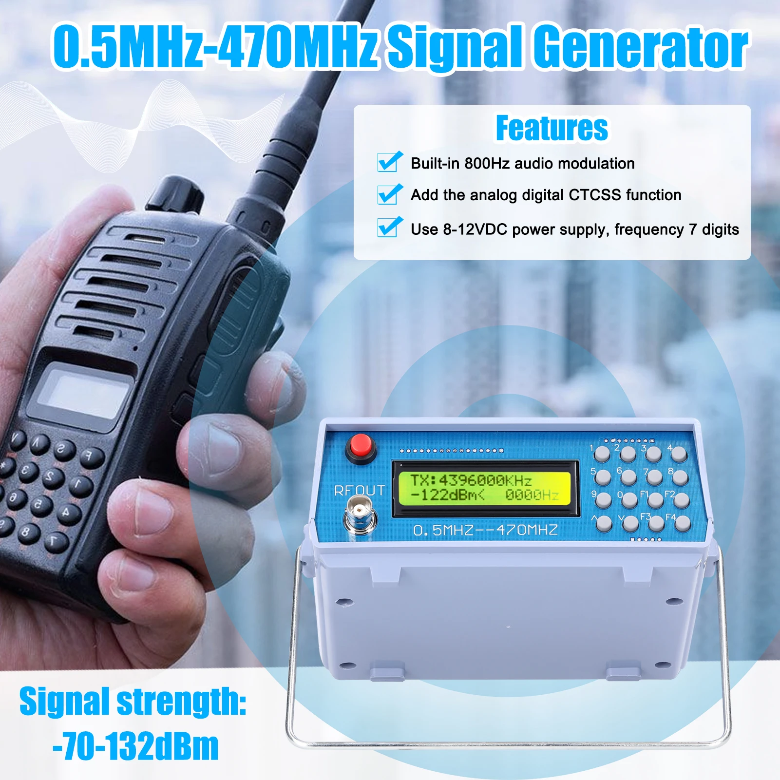 0.5MHz-470MHz Radio Frequency Signal Generator FM Radio Walkie-talkie Debugging Digital CTCSS Singal Output RF Signal Source