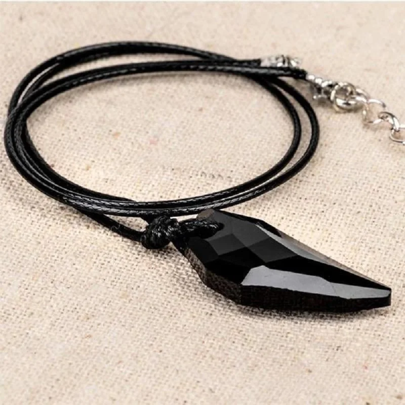 Crystal Wolf Tooth Wax Rope Pendant Couple Necklace New Fashion Unisex Necklace Jewelry Mens Womens Wolf Tooth Pendant Necklace