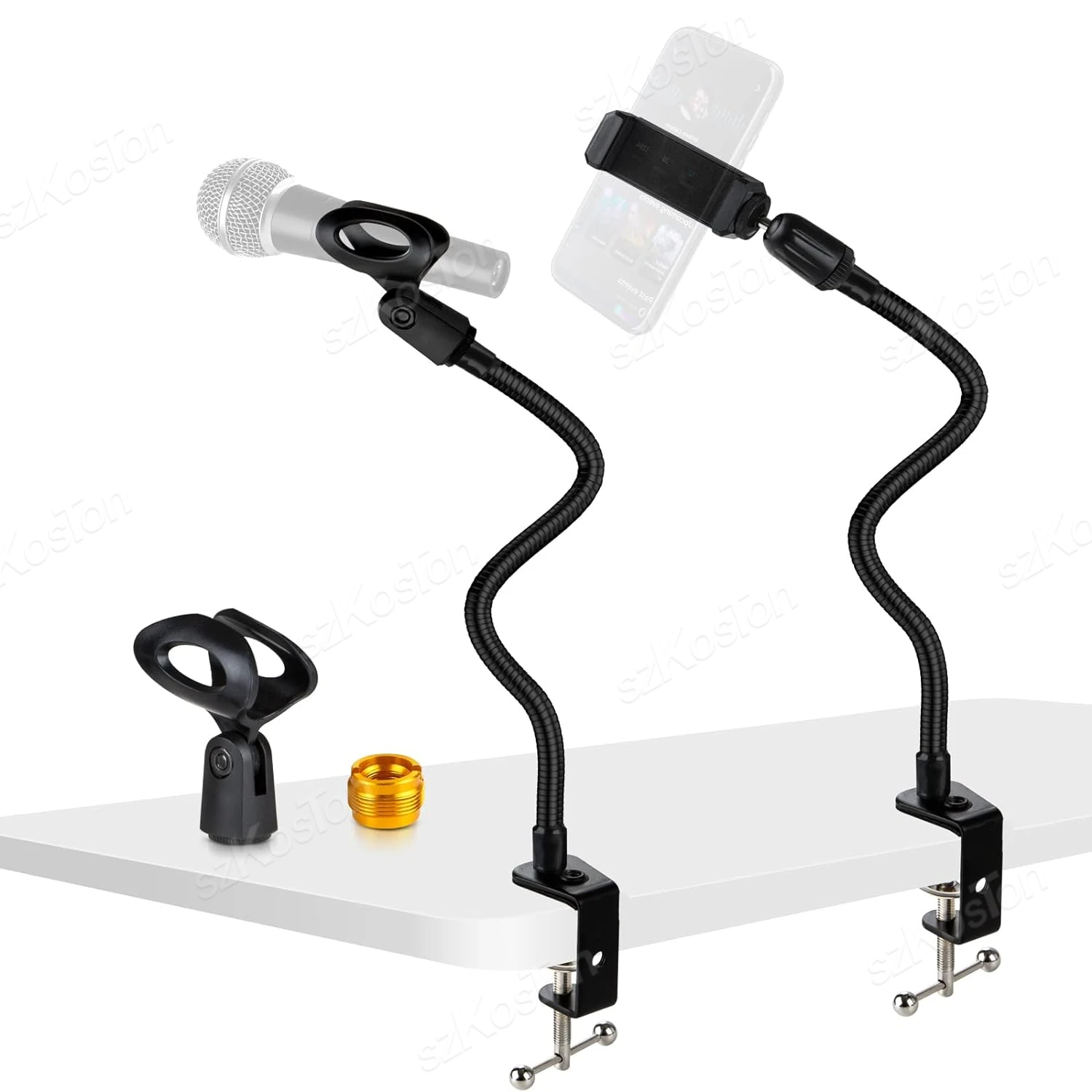 حامل ميكروفون سطح المكتب المرن برقبة معقوفة مع حامل هاتف ، حامل ذراع لثلج كرة الثلج الأزرق ، SM58 ، PGA48 ، Samson A6V ، K669