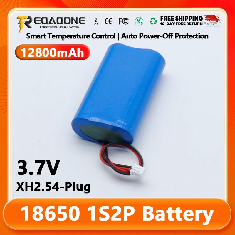 

1S2P 18650 3.7V 12800mAh Li-ion Rechargeable Battery Pack with 2P Plug Built-in BMS for RC Helicopter Power Tool Backup Battery