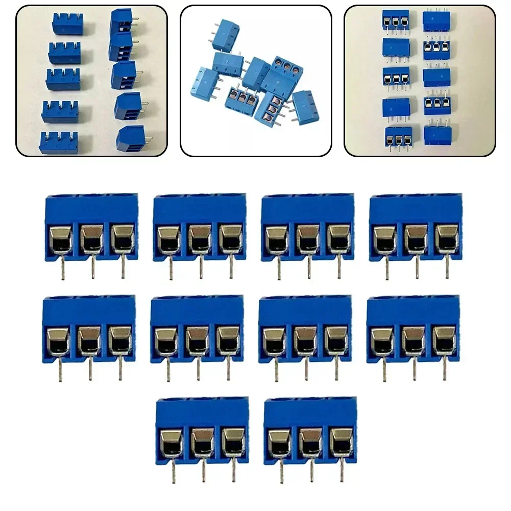 10pcs KF301-3P Terminal Blocks 3-Pin 5.08mm Blue Connect Terminal Connectors Screw Wire Adapter For DIY PCB Board Electronics