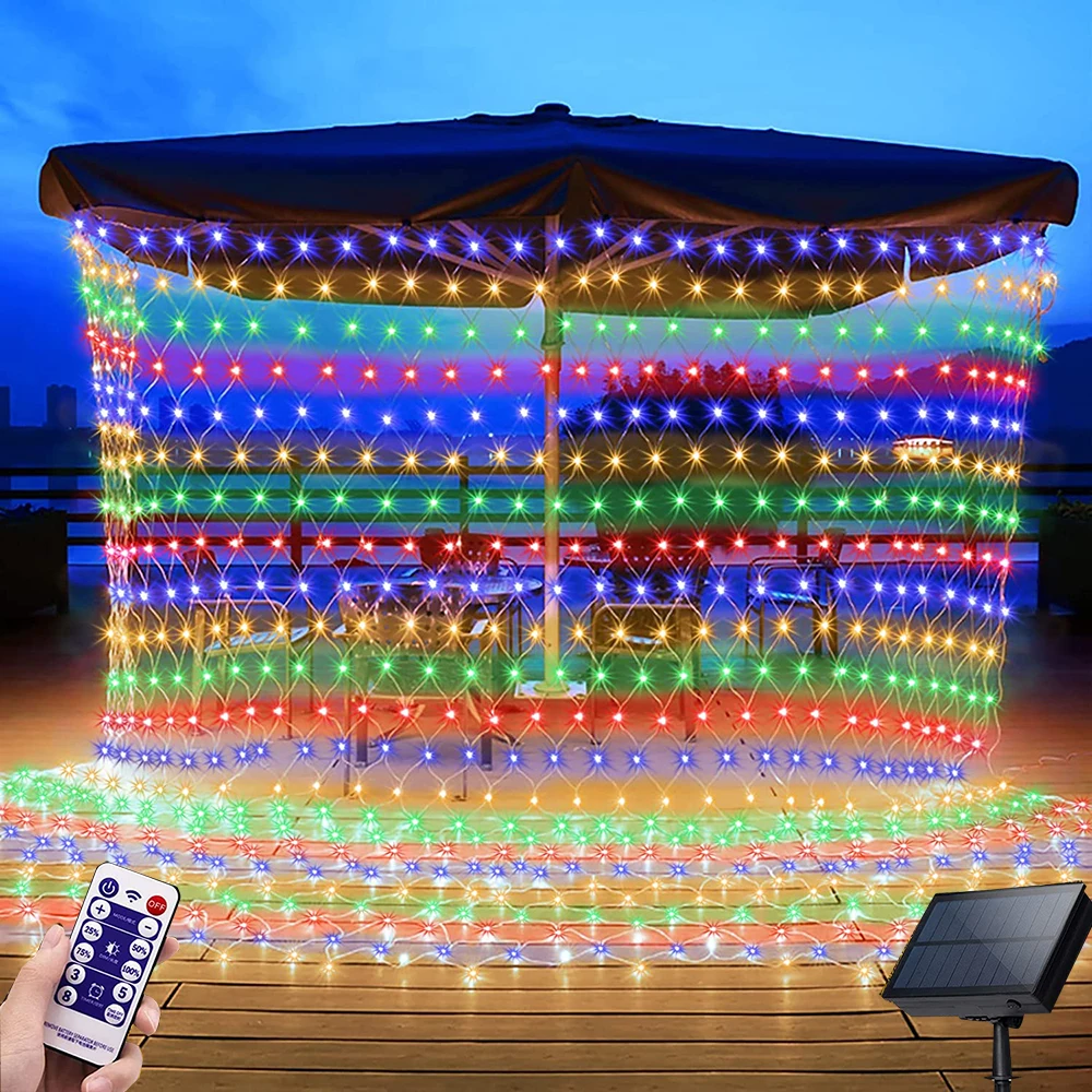 

3X2M Solar Christmas Net Lights Mesh String Lights 8 Modes Waterproof Outdoor Net Lights Garland XmasTree Backyard Party Decor