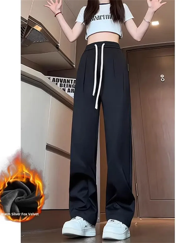 

Thiened Fce Men's Sports Pants Silver Velvet Windproof Waterproof Warm Long Trousers Casual Straight Leg Pants