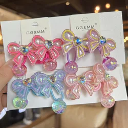 2PCS New Cute Diamond Studded Large Bow Princess Headwear Kids Elastic Hair Bands Children Hair Ropes Girls Hair Accessories