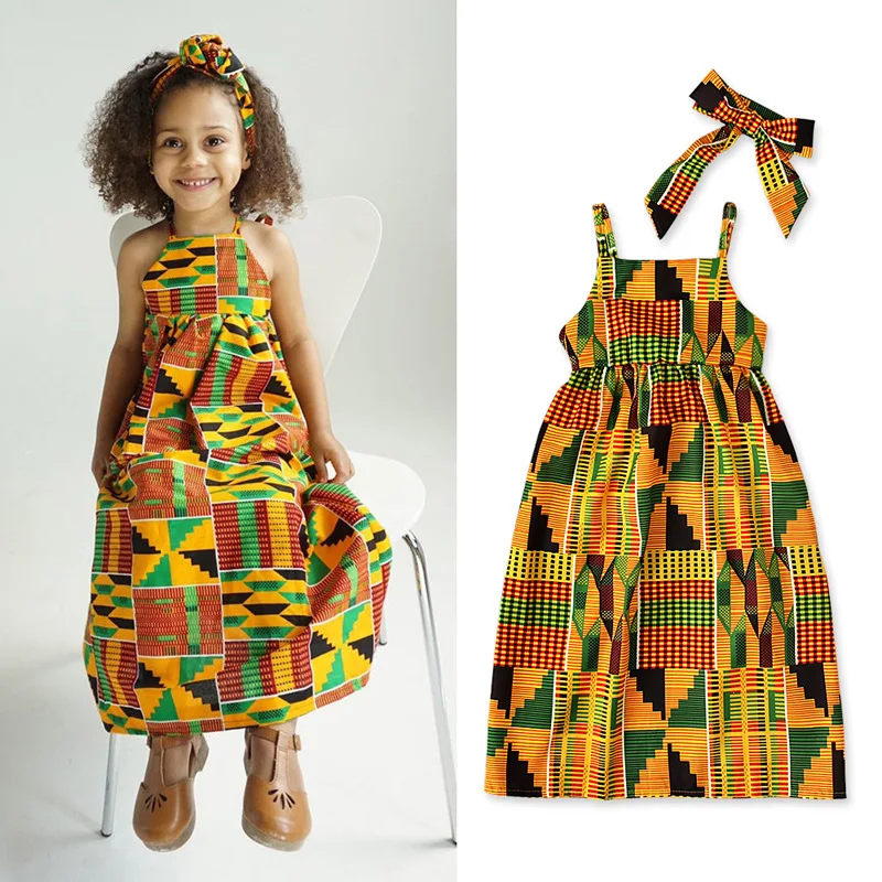 Girls European and American summer fashion off-shoulder strappy skirt African Bohemian style dress children\'s clothing