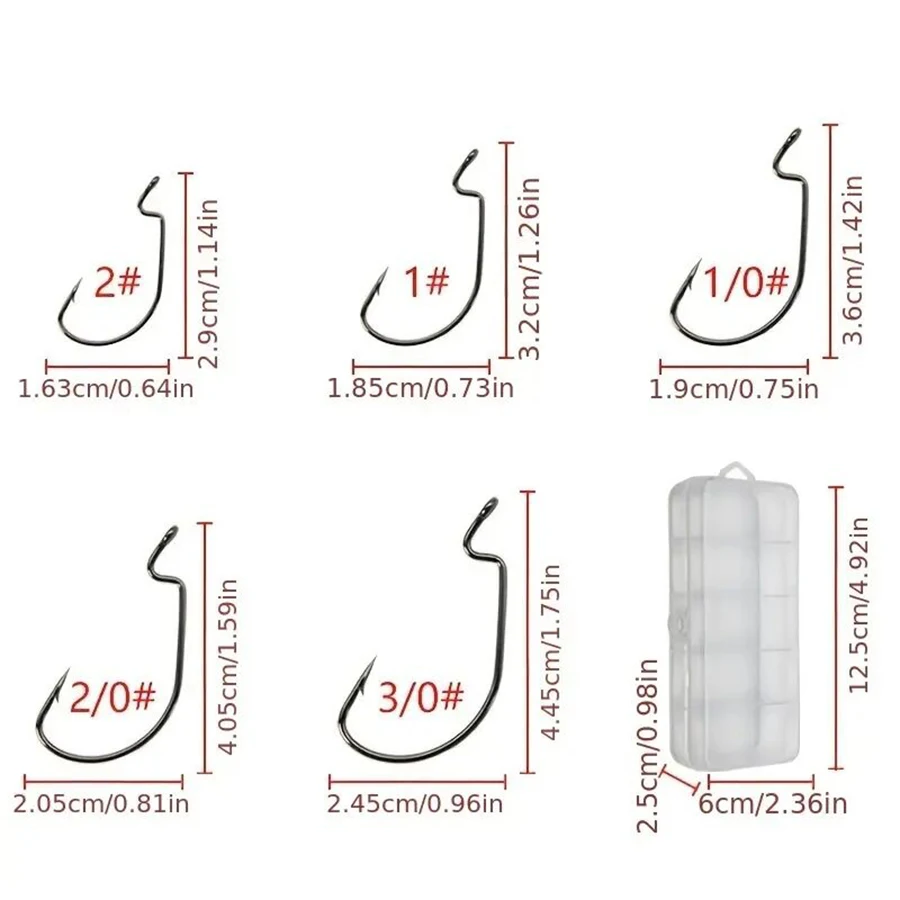 50pcs/box Fishing Hooks Set Crank Barbed Hook High Carbon Steel Wide Gap Offset Fishhook Soft Worm Hook