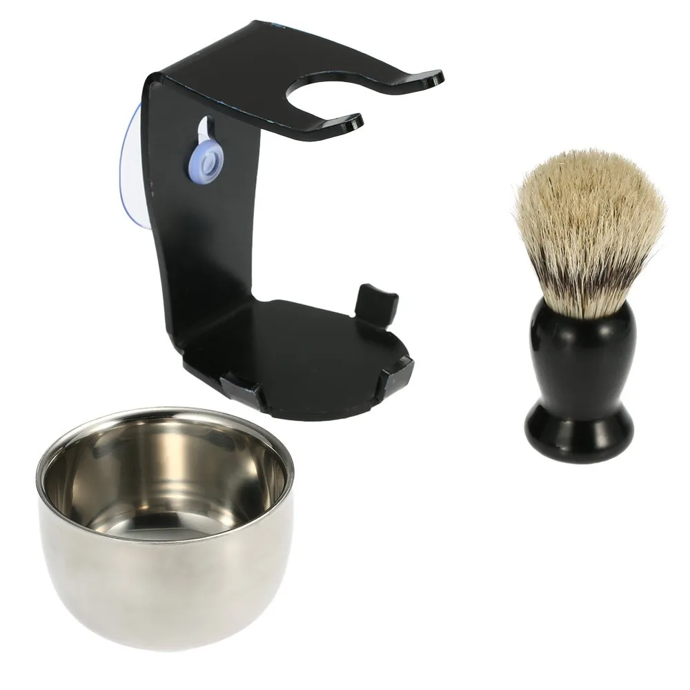 Juego de Herramientas de limpieza de barba profesional 3 en 1 para hombres, accesorios de afeitado, cepillo de espuma y tazón de jabón con Kit de