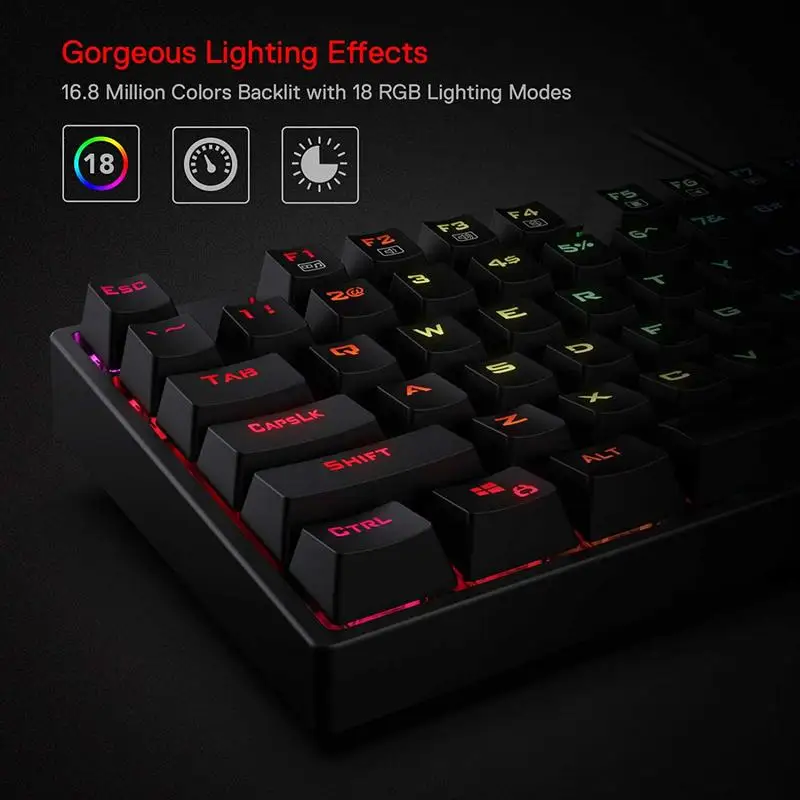 Imagem -04 - Redragon-surara Rgb Led Retroiluminado Teclado Mecânico para Jogos K582 104 Teclas Interruptores Lineares Silenciosos-vermelhos