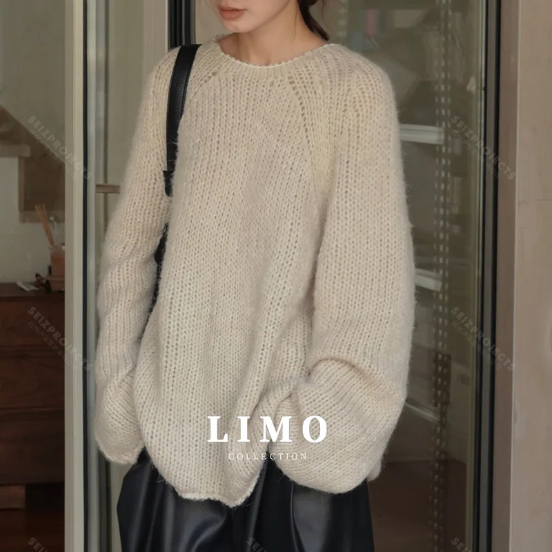 

LIMO осенне-зимний массивный вязаный свитер, женский повседневный пуловер большого размера, мягкая шерсть, синель, полиэстер, свободный крой, уличный стиль