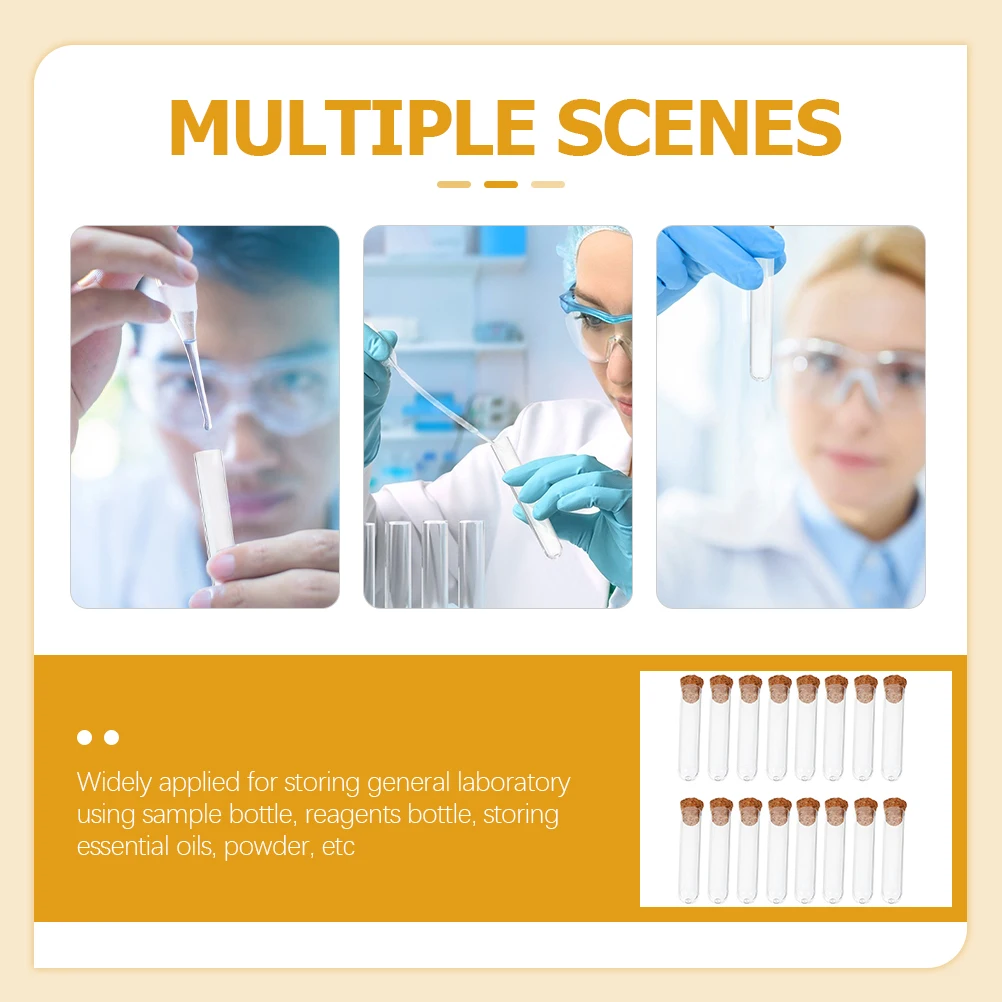 50 Pcs Test Tube Cork Containers Tubes Sample Vials with Corks Specimen Cups Lids