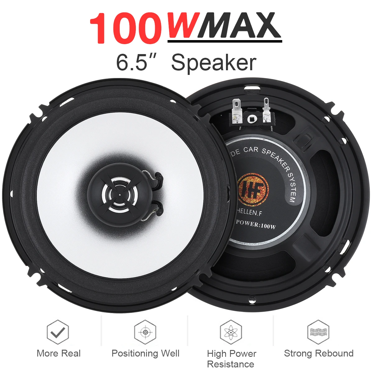 

High Density Magnet 2pcs 6.5 Inch 100W Car Coaxial Speaker Ultra-thin Modified Speaker Non-destructive Installation