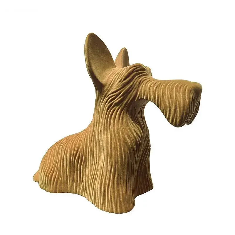 Sculpture de chien floqué et de ajuster ille, artisanat abstrait,