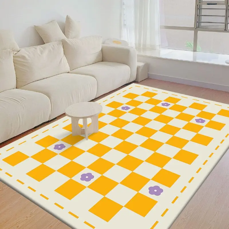 Modern Checkerboard Plaid Living Room Carpet With Purple Flower Sofa Moroccan Bedroom Large Area Rug Bedside Rug Retro Porch Mat