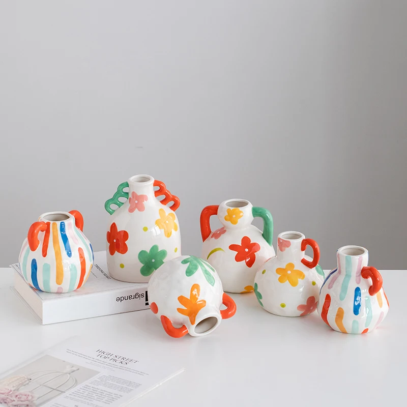 

Shumen Handcrafted Colored Painting Creative Ceramic Decorative Flower Vase - Flowers for the Living Room - Flower Arrangement I