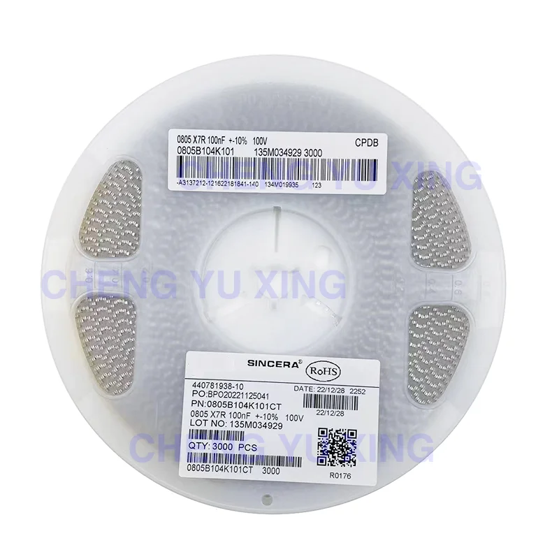 

0805 100nF 100V 10% X7R,0805B104K101CT，3000 pcs，0805 SMD Capacitor