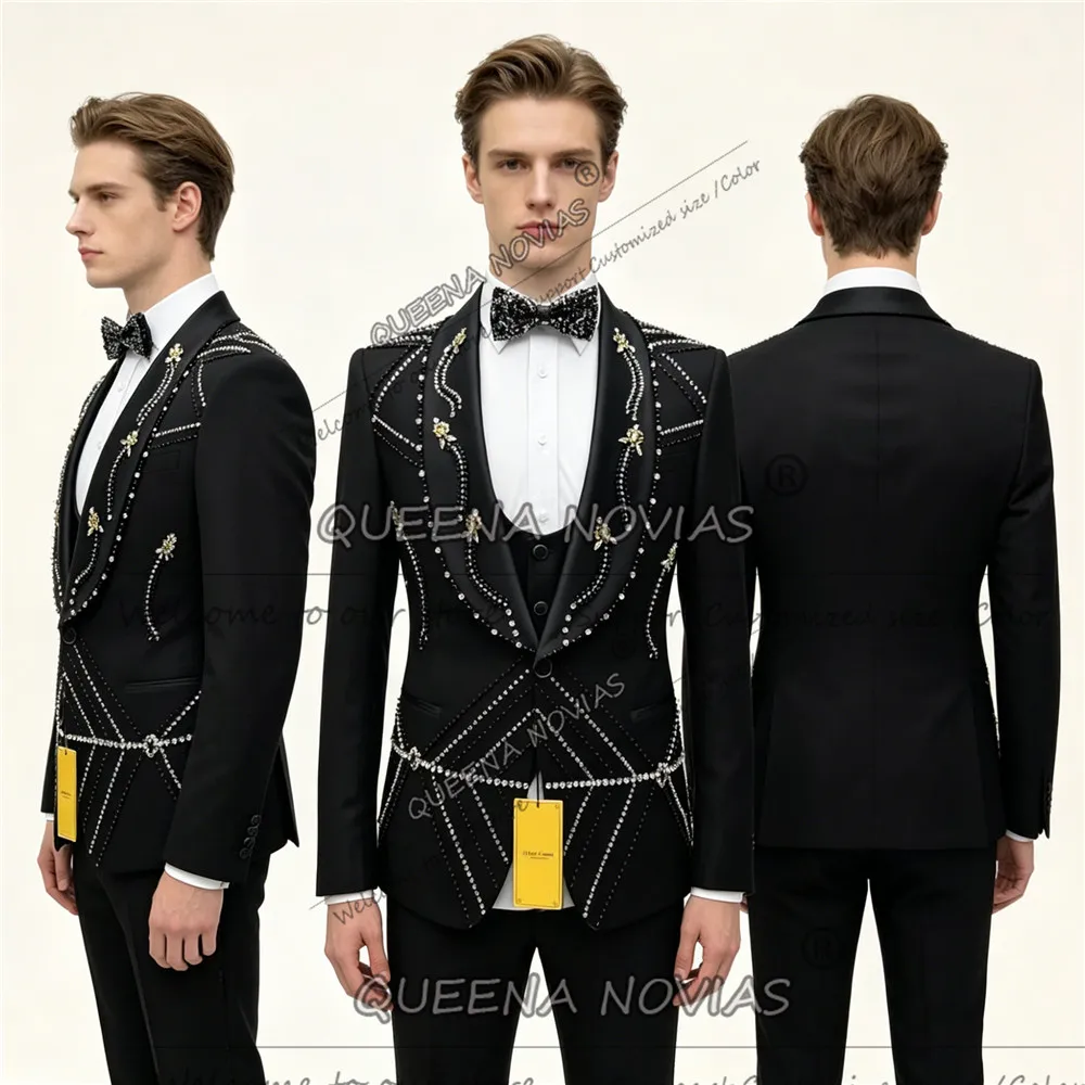 

Unique Design Suit Men Slim Fit 3 Piece Sets Groom Formal Wear Tuxedos Customized Single Breasted Prom Blazers Terno Masculinos