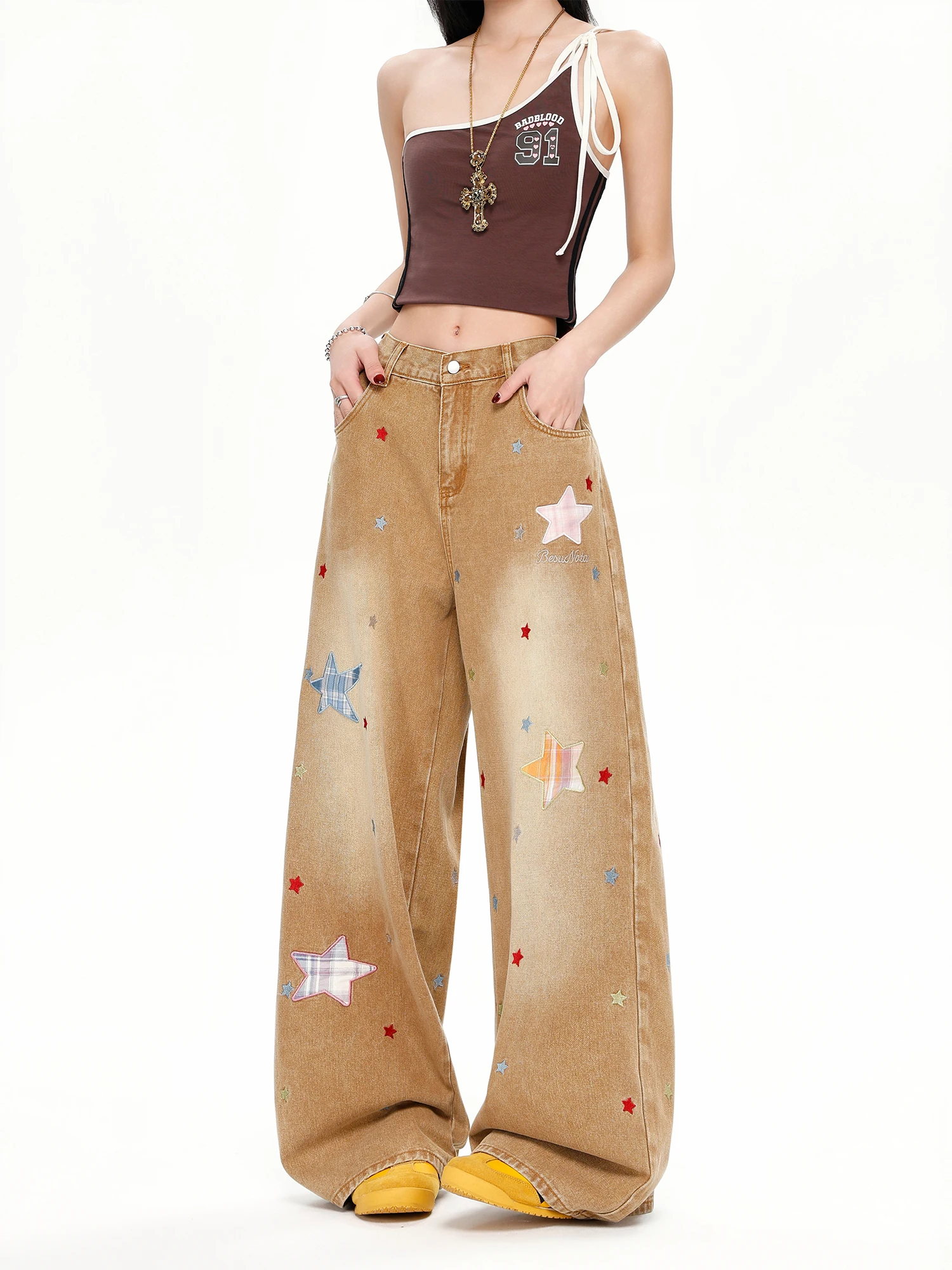 

Весенне-летние женские джинсы больших размеров с широкими штанинами в корейском стиле, модные, удобные, стройнящие, повседневные, из хлопкового денима