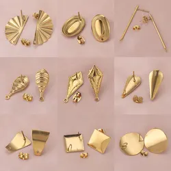 10Pcs/bag Gold-Plate Earrings Base For jewelry DIY Post Components Connectors Earring Settings Parts Making Supplies Material