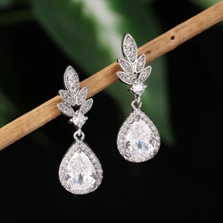 ZAKOL New Transparent Water Drop Zircon Dangle Earrings for Women Elegant Bridal Earring Luxury Wedding Jewelry