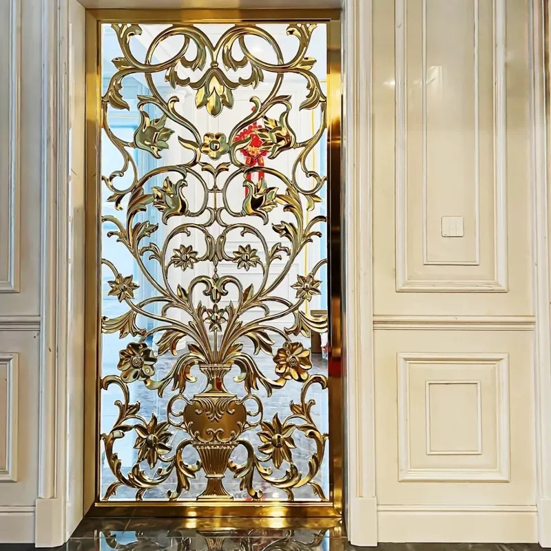 Modern Brushed Stainless Steel Hollow Letter Room Divider Screen Titanium Texture Partition for Living Room Decor