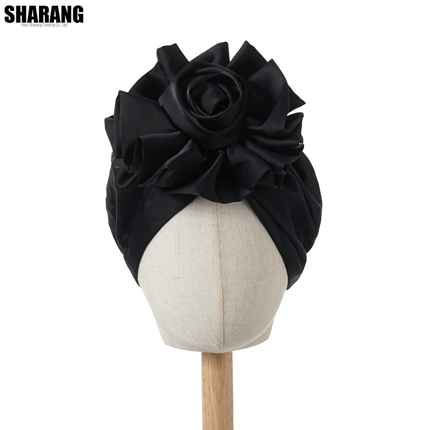 1 Stück Damen-Turban mit großer Blume, weicher Kopfwickel, Beanie-Mütze für Damen, Kopfbedeckung, Stirnband – Detail 3