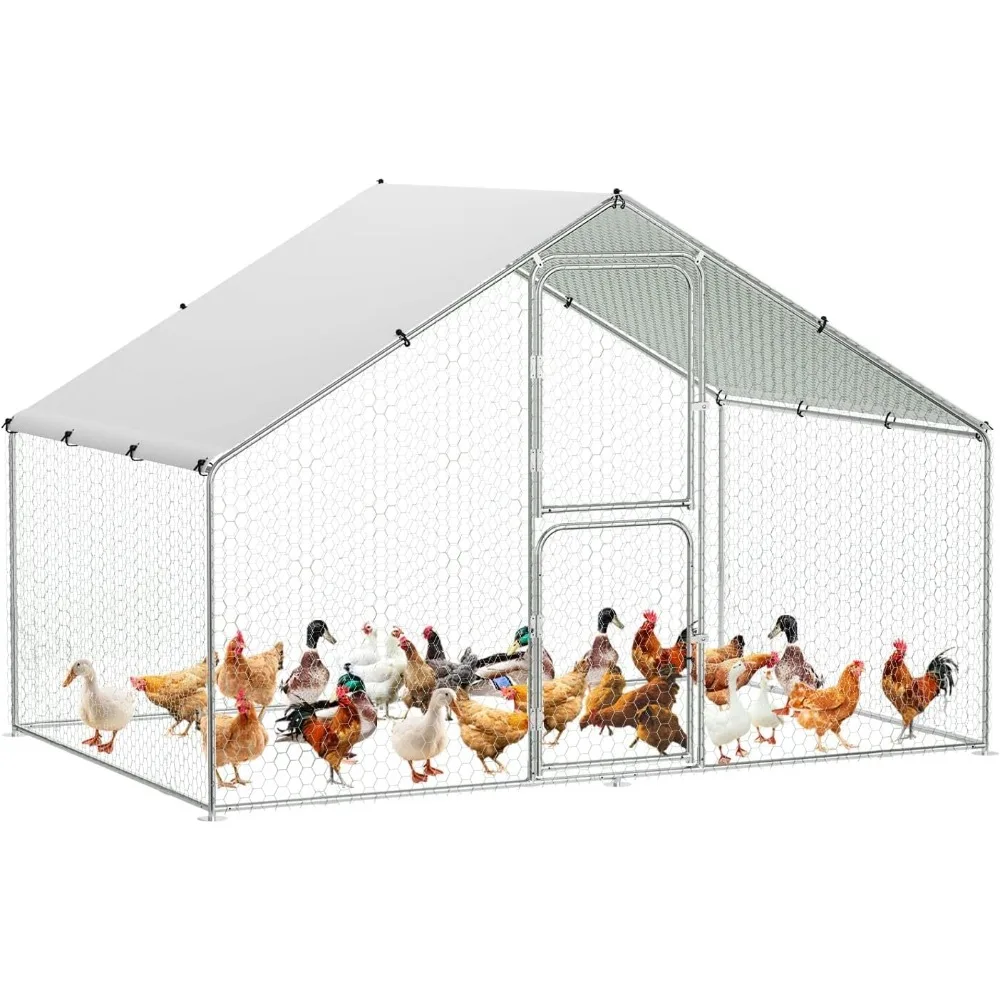 Large Metal Chicken Coop House, 9.8 W x 6.5 L x 6.5 H ft Walk-in Poultry Habitat Cage,Spire Chicken Pens Outdoor with Top,Chicke