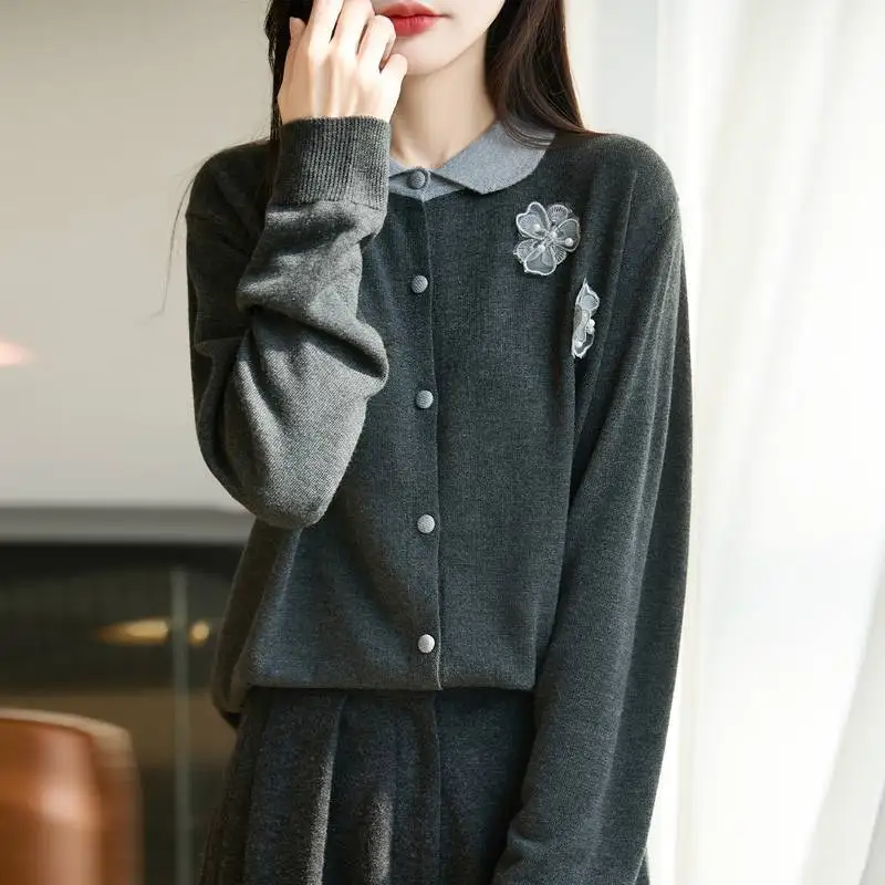 

Women Cardigans Single Breasted Peter Pan Collar Autumn Winter Cardigan Sweater Warm Casual Korean Outerwear Knitted Jumpers