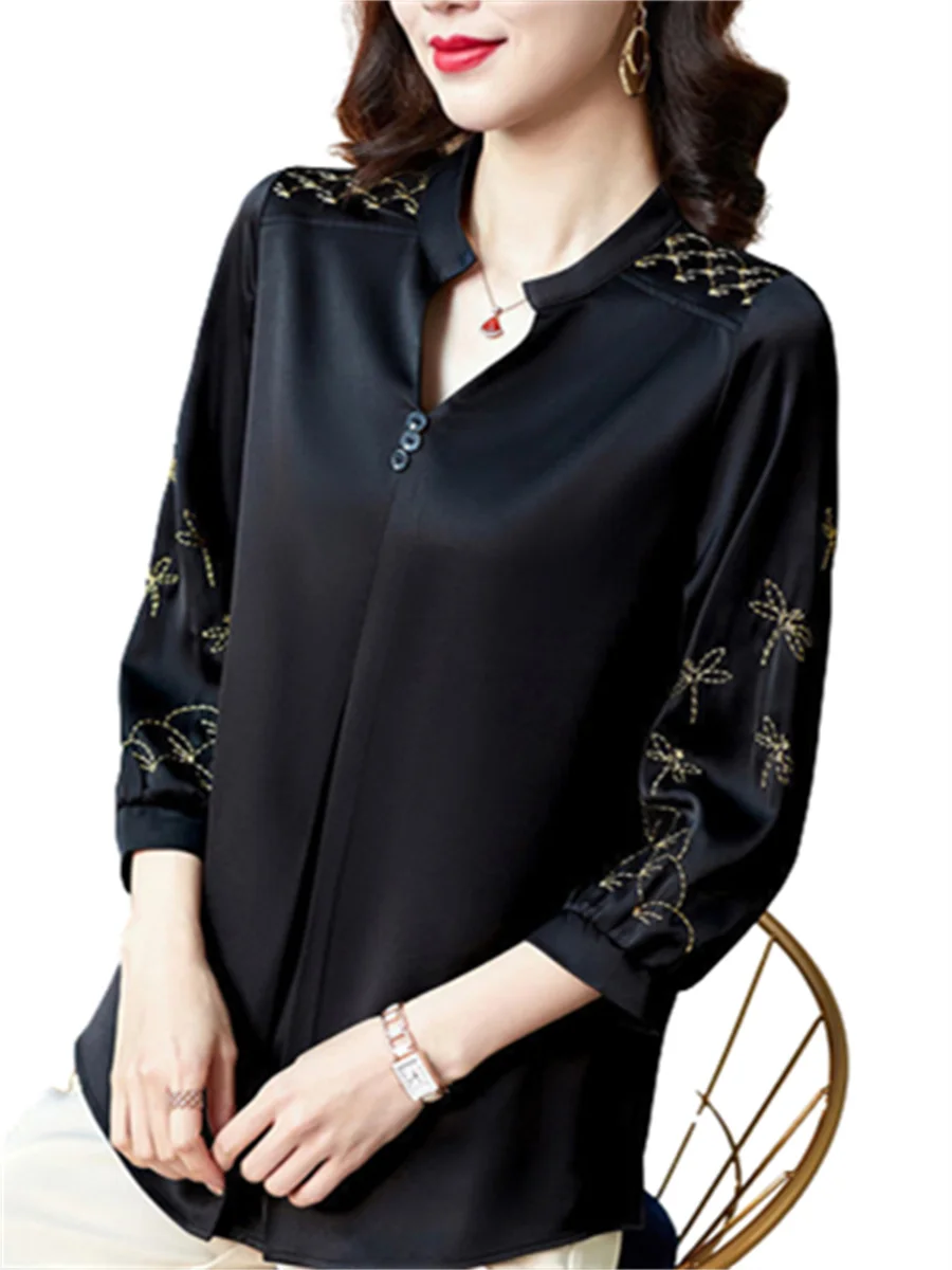 

5XL Women Spring Summer Blouses Shirts Lady Fashion Casual Long Sleeve V-Neck Collar Embroidery Blusas Tops WY0488