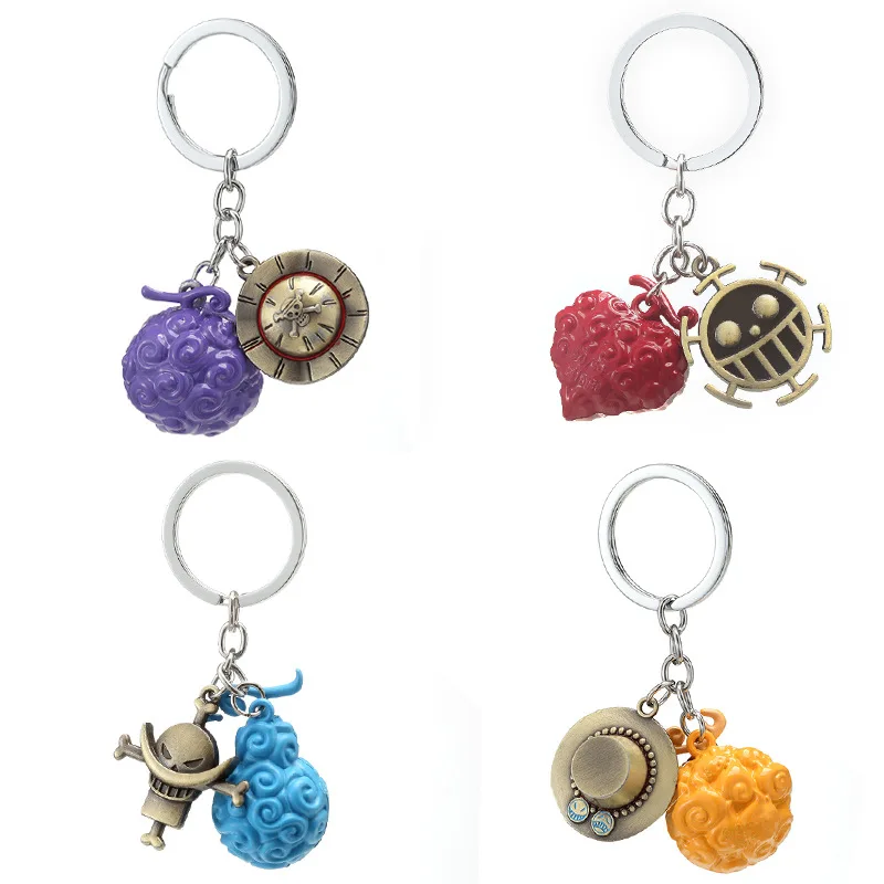 One Piece Metal Keychain Anime Luffy Ace Law Devil Fruit Keyring Creative Pendant Car Key Holder Fashion Decoration Charm Gifts