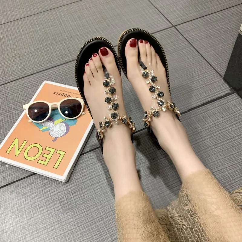 Women Sandals 2024 Hot Fashion Rhinestone Summer Shoes Women Sandals Clip Toe Women Shoes Sandalia Feminina