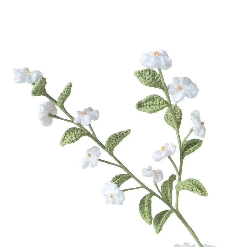 (No Vase)1pc Creative Handmade Mini White Flowers Crochet Artificial Plants Finished Ornaments Home Decor  Exquisite Decoration
