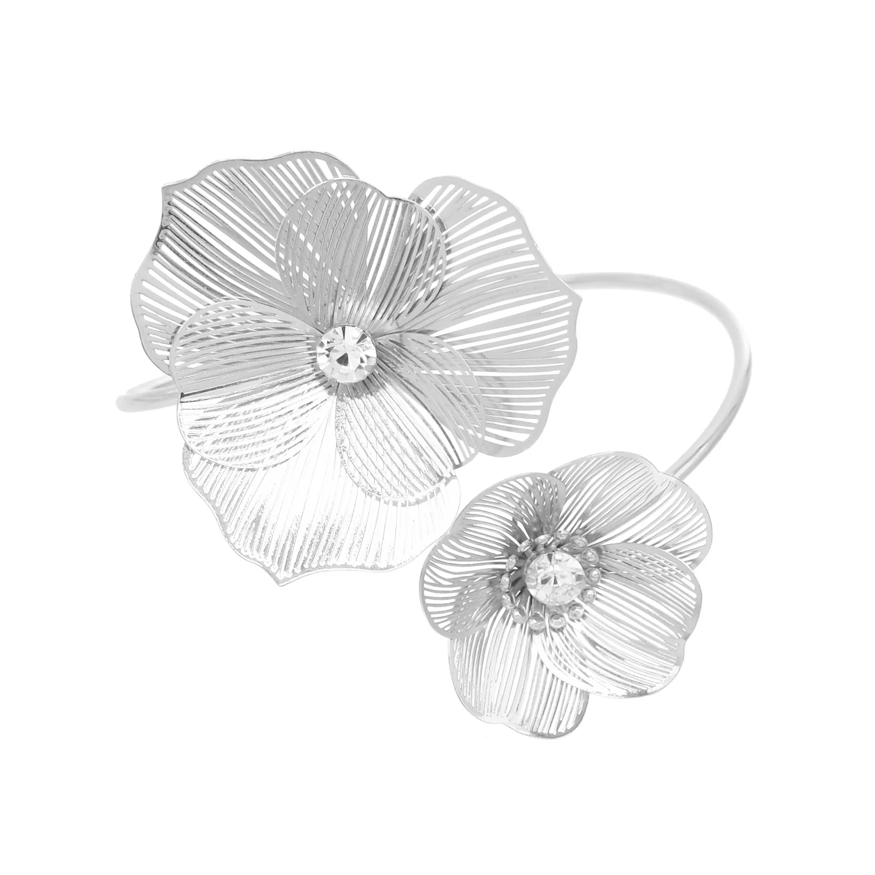 Multi Style Hollow Crystal Flower Opening Arm Bracelet for Women Luxury Bridal Wedding Accessories Bangle Hand Party Jewelry