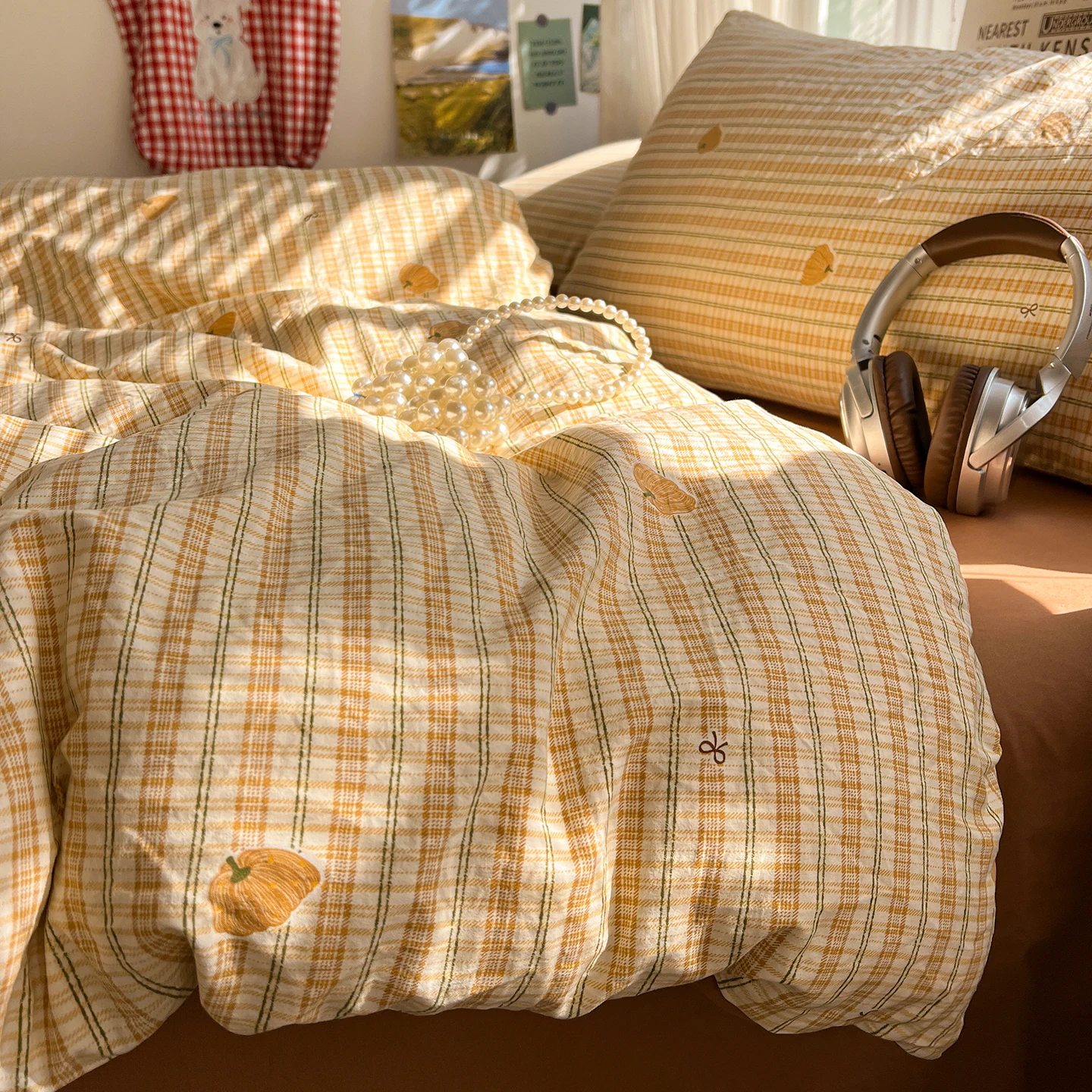 Pumpkin Bedding Sets Cartoon Flat Sheet Set Duvet Cover Pillowcase Twin Queen Full Size No Filling Fitted Sheet Set Home Decor