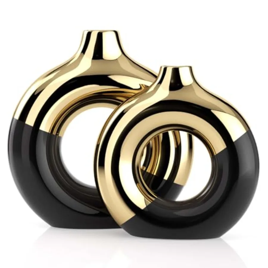 

Набор из 2 керамических ваз: круглые полые вазы-пончики для домашнего декора, современные минималистичные украшения для стола