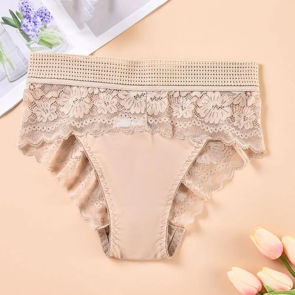 Women High-waisted Lace Panties Women Underwear Elegant Lace High Waist Women's Underpants with Flower Embroidery