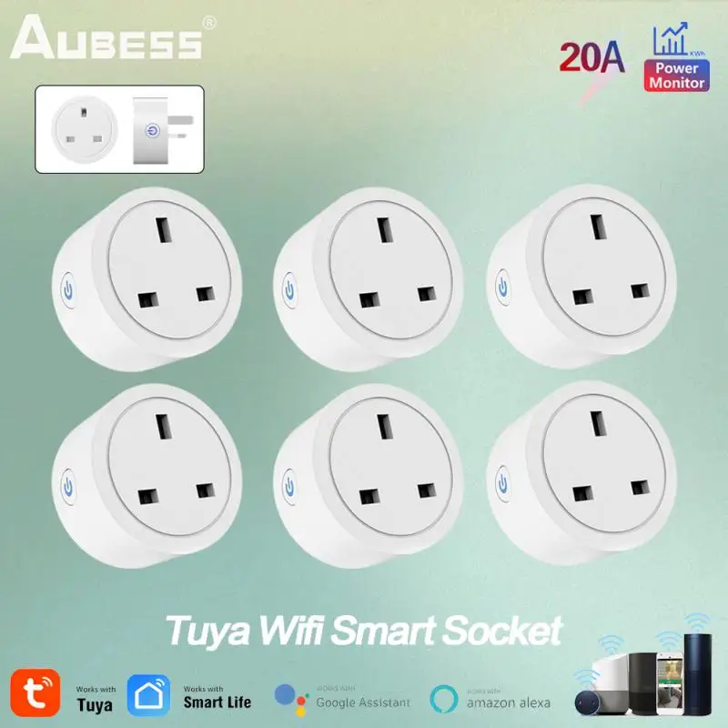 

20A UK Plug TUYA WIFI Smart Life APP Smart Socket With Power Monitor Voice Control Timing Home Work With Alexa Google Assistant