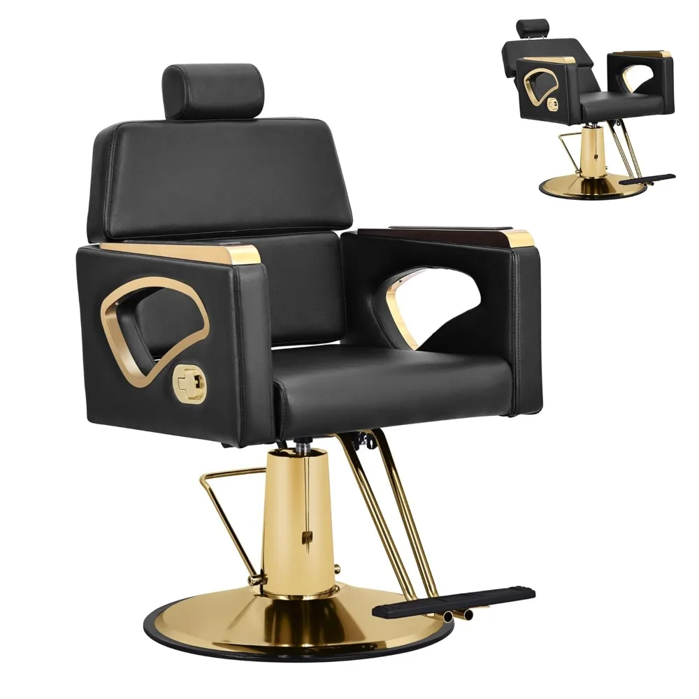 

Black Hydraulic Barber Chair, Professional Reclining Salon Chair, 360° Swivel Hair Styling Chair, Adjustable Height Hair Stylist