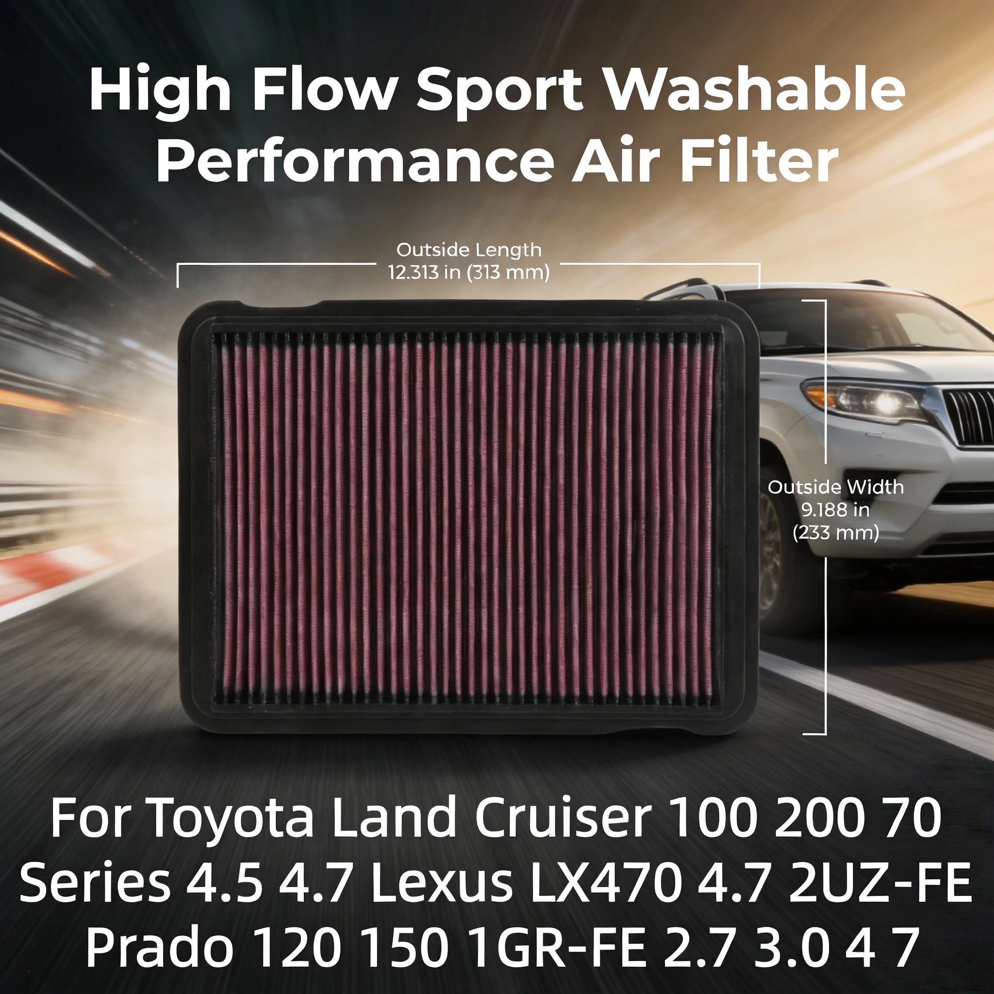 

For Toyota Land Cruiser 100 200 70 Series 4.5 4.7 Lexus LX470 4.7 2UZ-FE Prado 120 150 1GR-FE 2.7 3.0 4.7 High Flow Air Filter