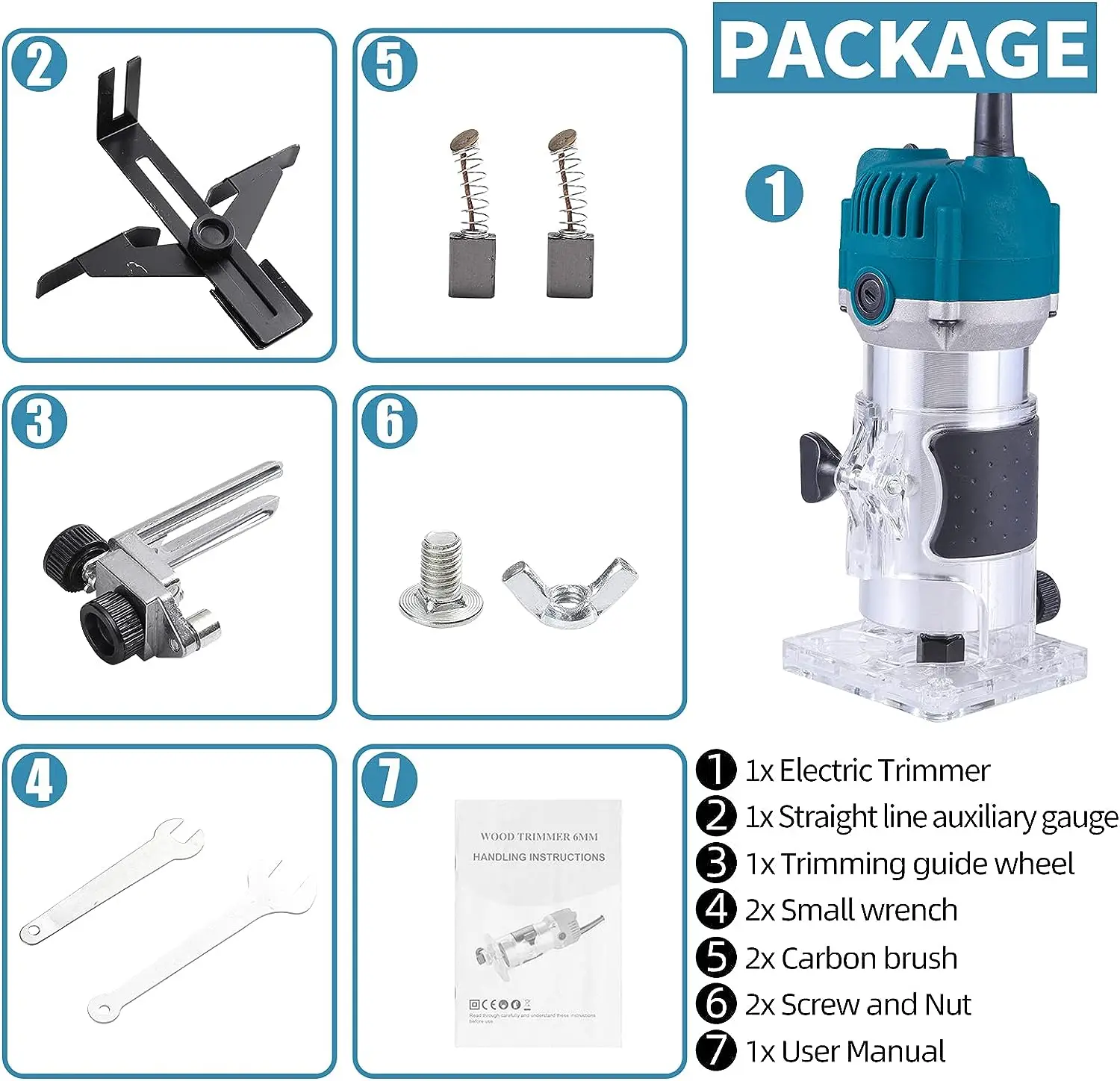 Tondeuse électrique filaire, 800W, 220V, outil de menuiserie, coupe-bordure, rainureuse, ouvre-trou multifonction, machine à graver