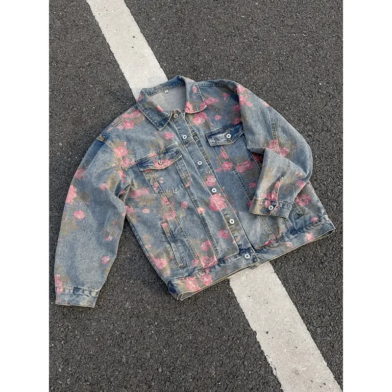 2025 2025 2025 Chaquetas vaqueras con estampado de rosas nuevas para hombres y mujeres, abrigos vaqueros Vintage, ropa informal gótica de gran tamaño para hombres