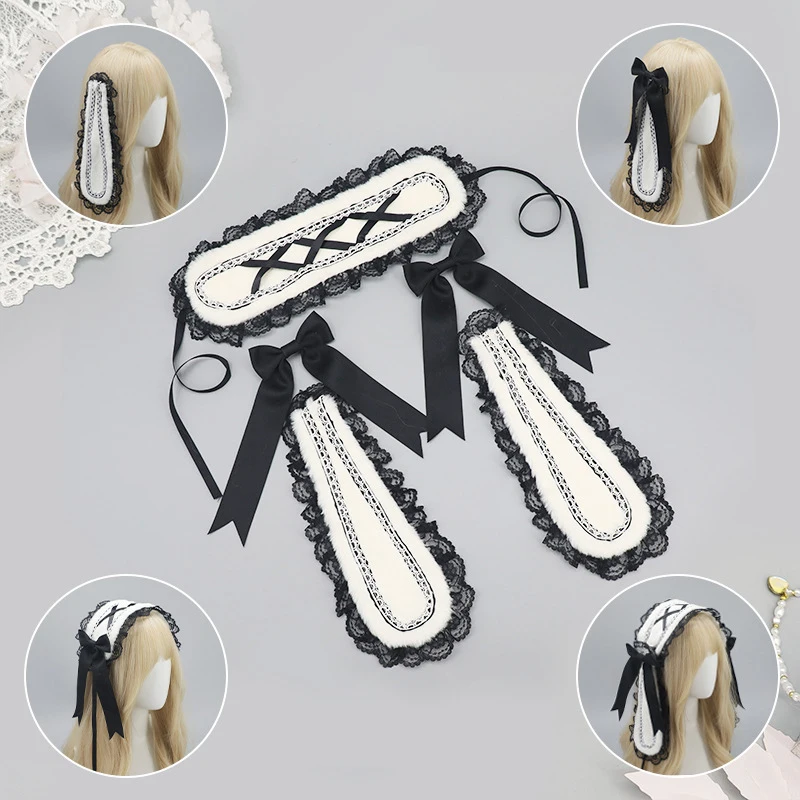 Roze Blauw Zwart Lolita Kostuum Accessoires Bunny Oor Hoofdband Kawaii Floppy Konijn Haar Clip met Strik Mooie Cosplay Party Props