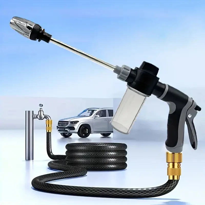 

High Pressure Car Wash Water Gun with Metal Extension Pole, Non‑slip Rubber Handle, Household Car Cleaning Tool