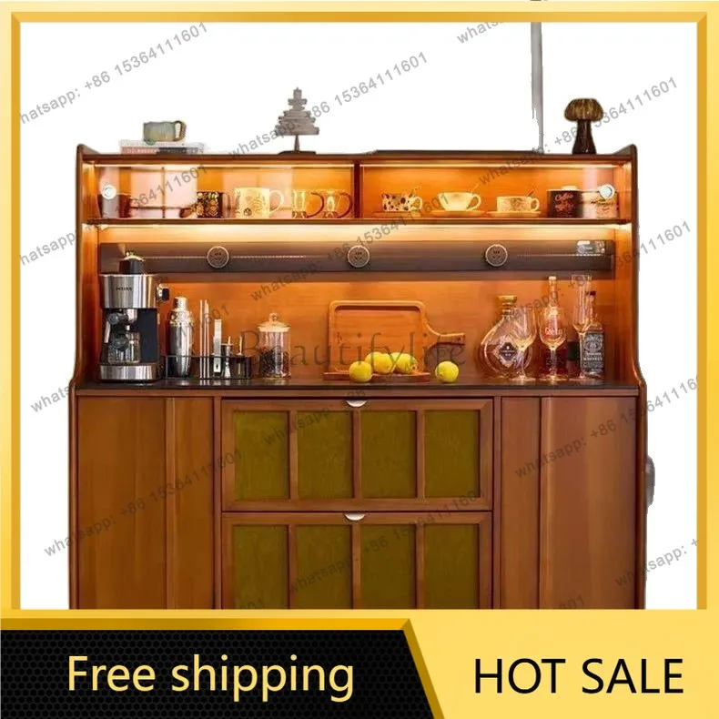 FG retro solid wood dining side cabinet French walnut storage integrated medieval storage cabinet against the wall