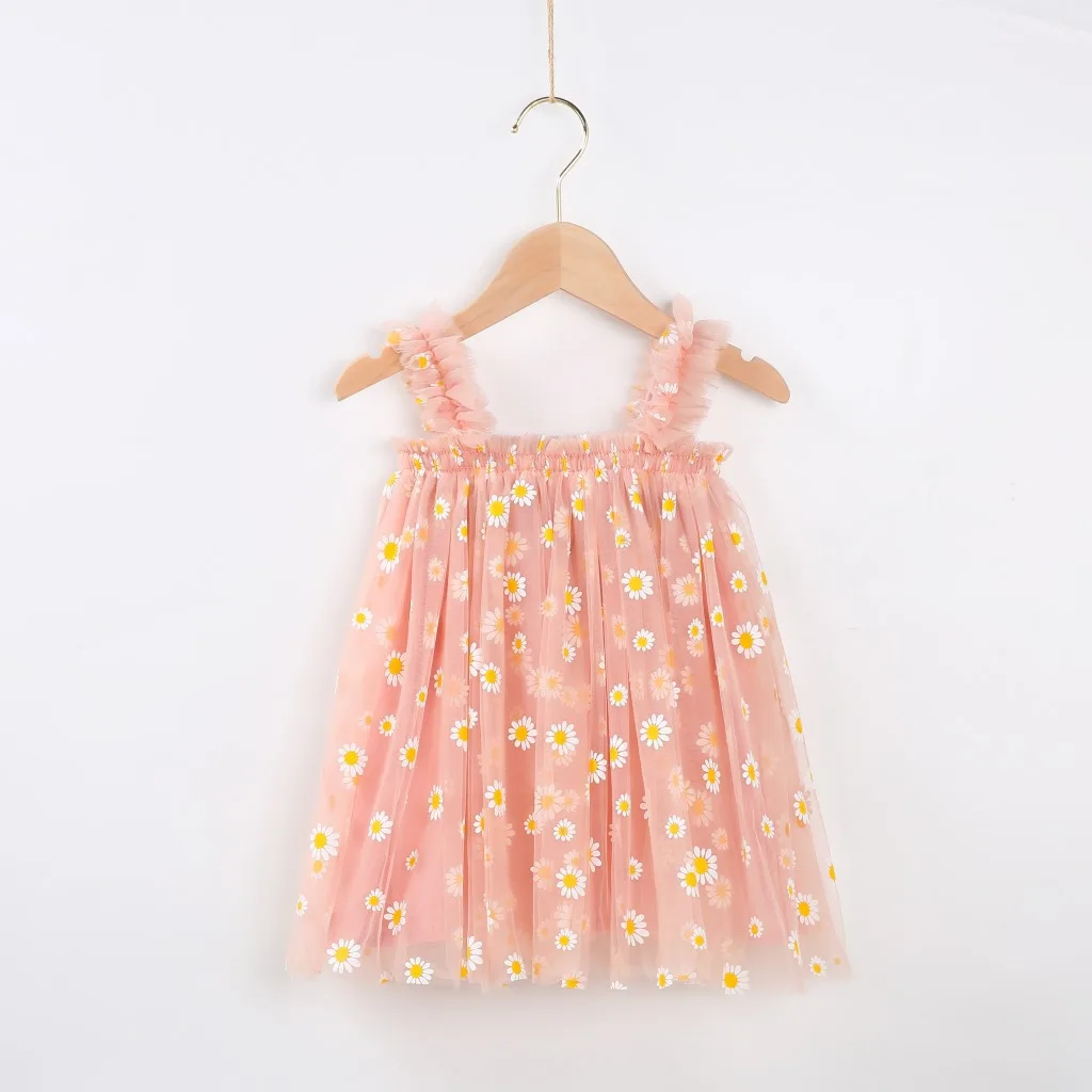 Süßes Tutu-Kleid für Kleinkinder und Mädchen, ärmellos, Sommer, neu, mit Stickerei, Blumenmuster, Netzkleid, Prinzessinnenkleid für kleine Mädchen – Detail 6